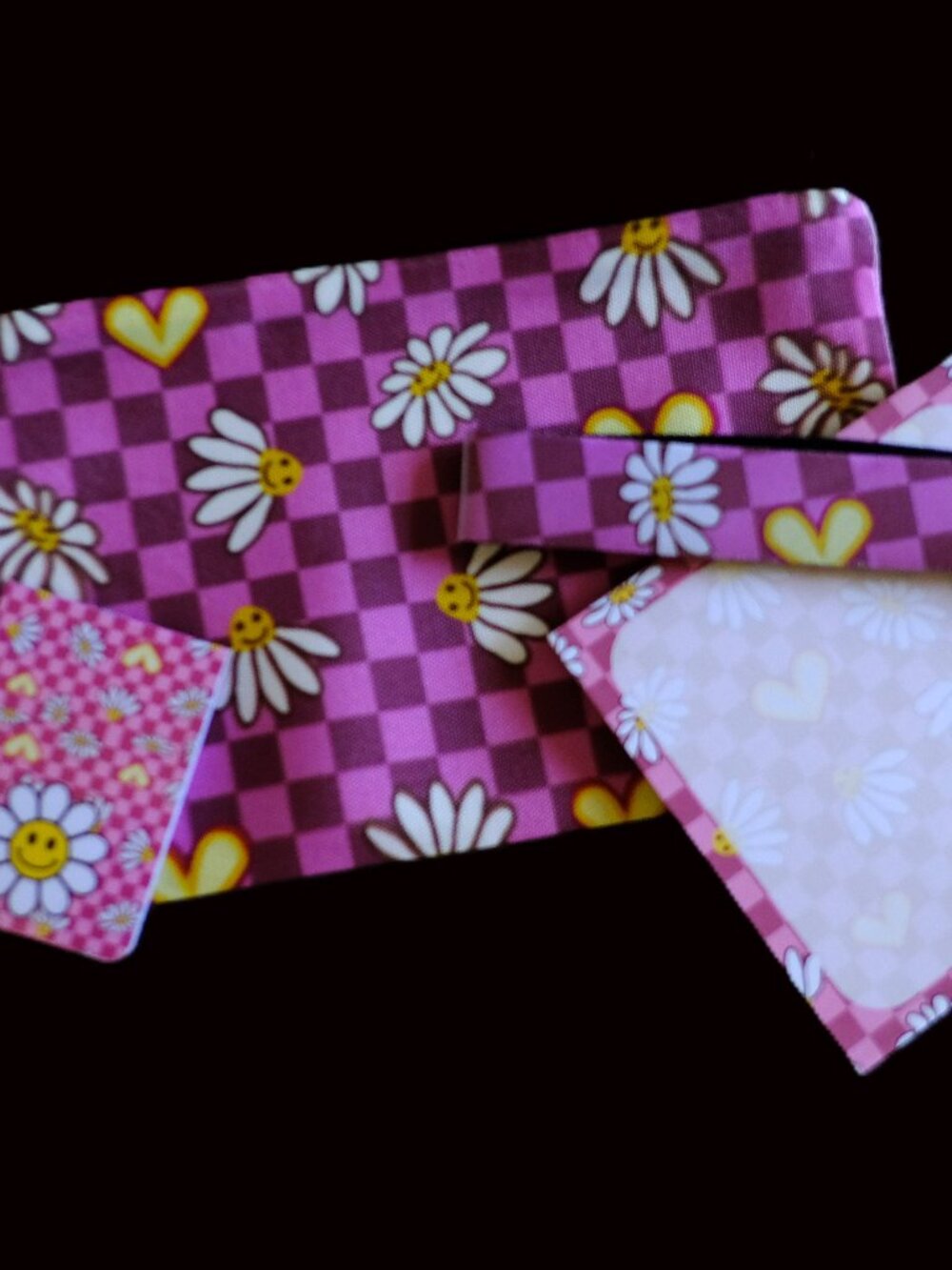 Colorful Handmade Matching Set, checkered, daisy, pink, gift, zipper, book
